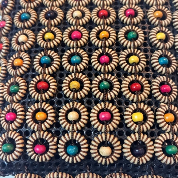 3/$30 MULTICOLOR WOOD BEAD CROSSBODY SHOULDER MINI BAG POUCH COCONUT SHELL BOHO - Picture 5 of 10